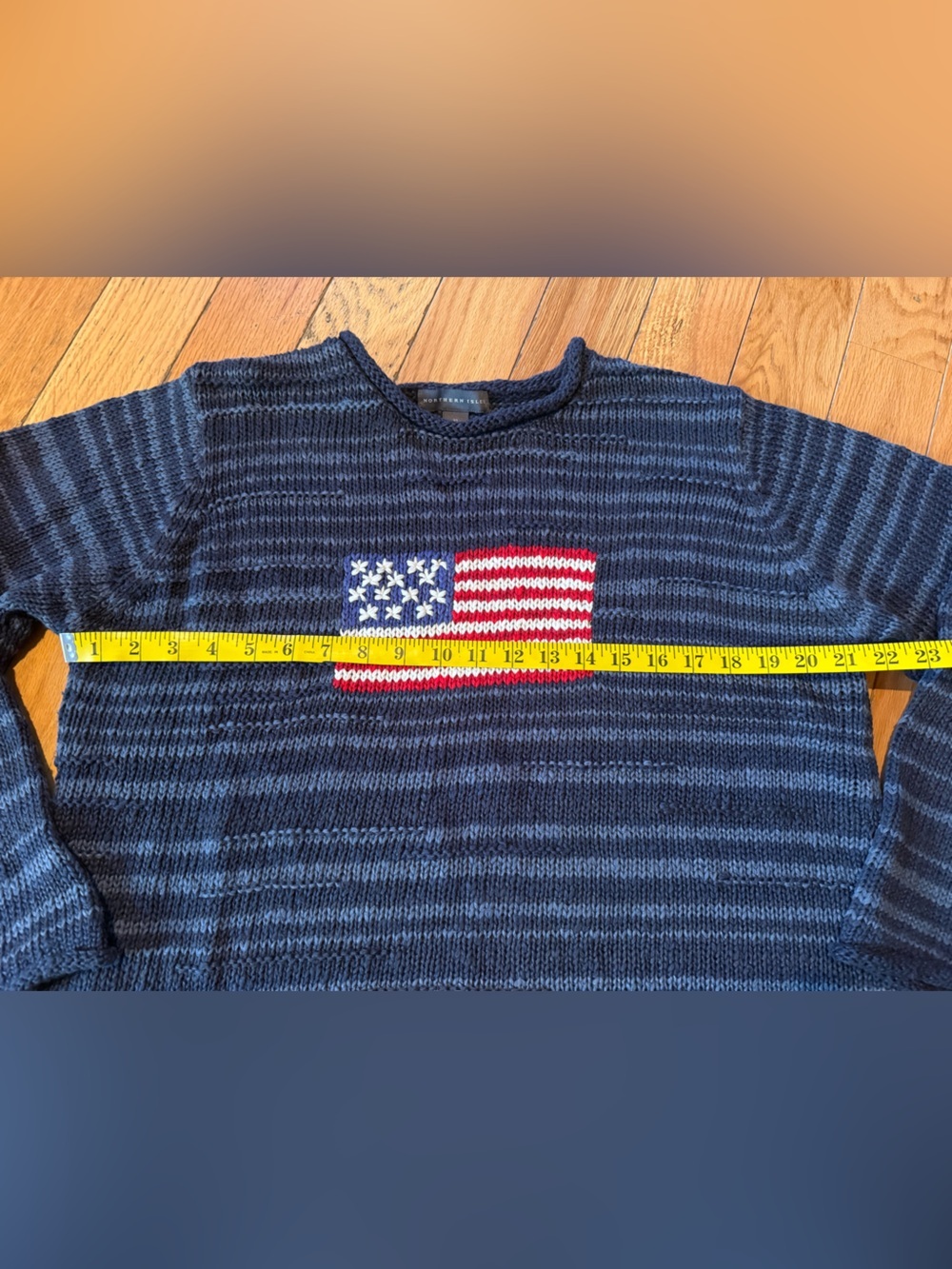 Northern Isles American Flag Crew Neck Sweater Navy Blue Striped Women’s Size XL - Picture 10 of 11